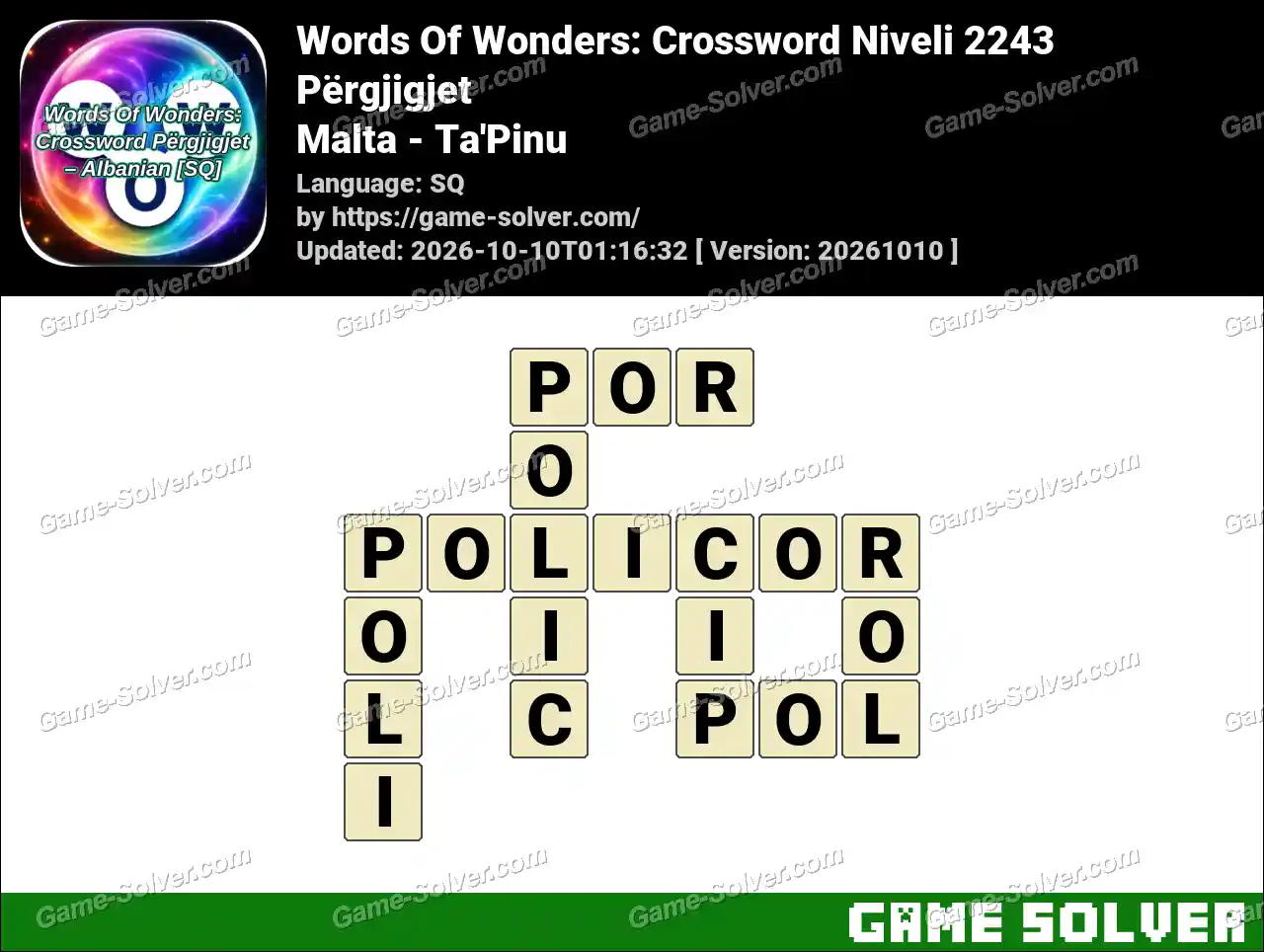 Words Of Wonders: Crossword Niveli 2243 Përgjigjet – Malta – Ta’Pinu